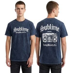 Sublime Long Beach CA Boombox Graphic T Shirt Mens Size Small Washed Blue Casual